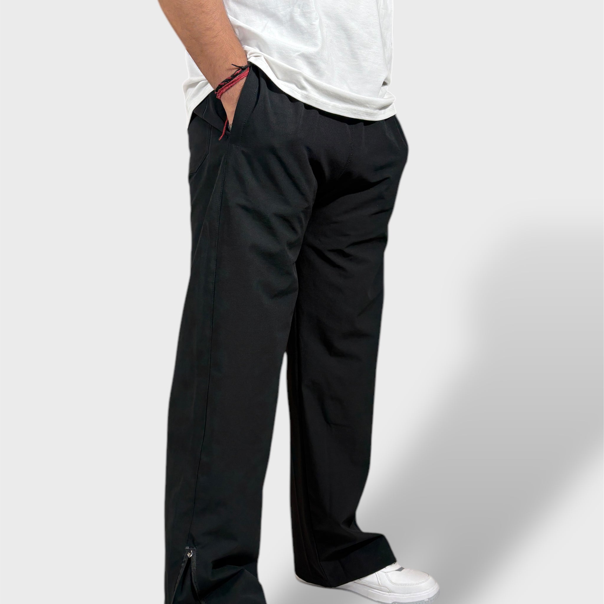 Baggy Fit Bell Bottom Zipper Black  Cargo Pants For Men
