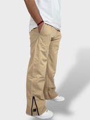 Baggy Fit Bell Bottom Zipper Cream Cargo Pants For Men 