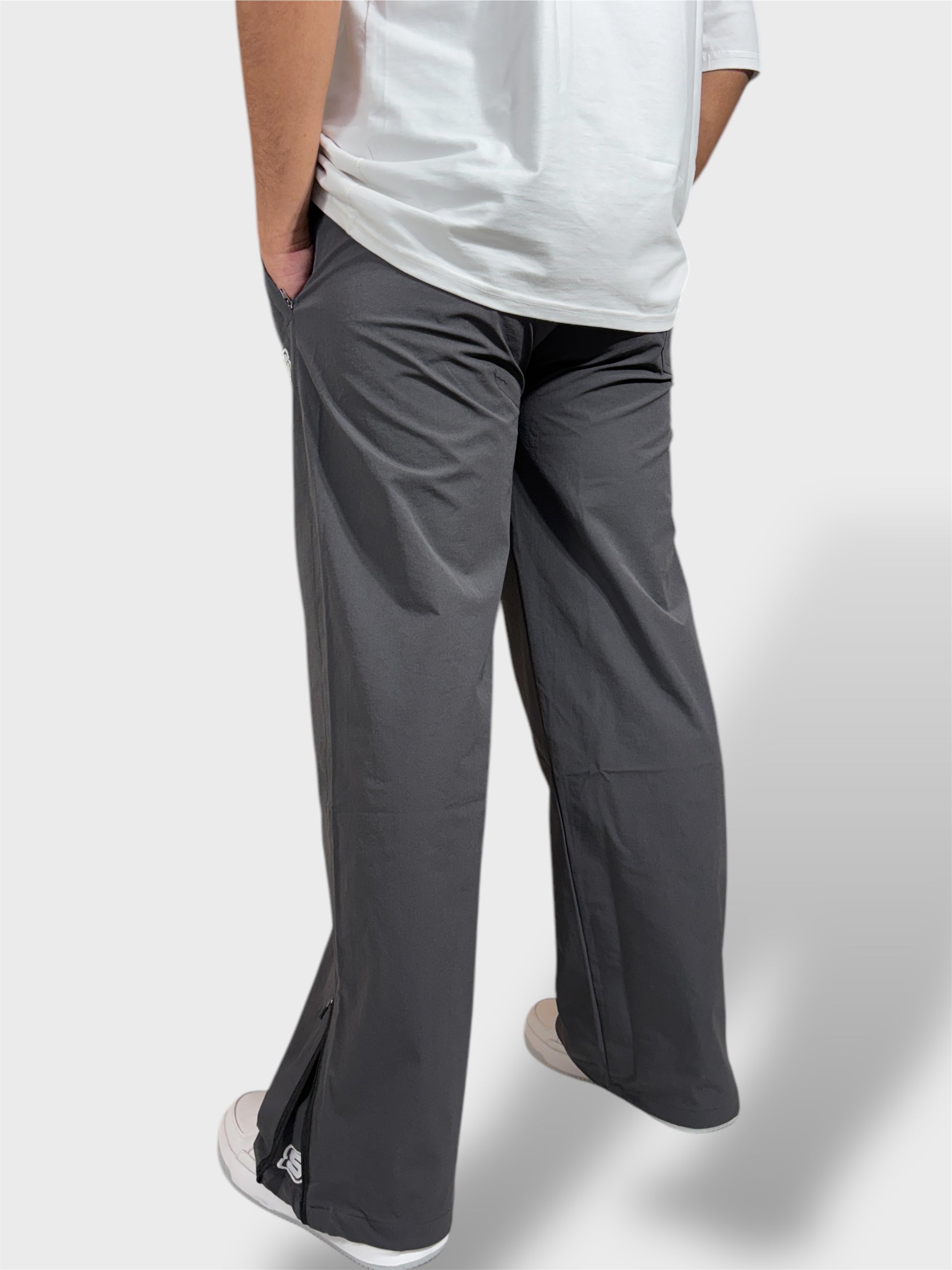 Baggy Fit Bell Bottom Zipper Dark Gray Cargo Pants For Men