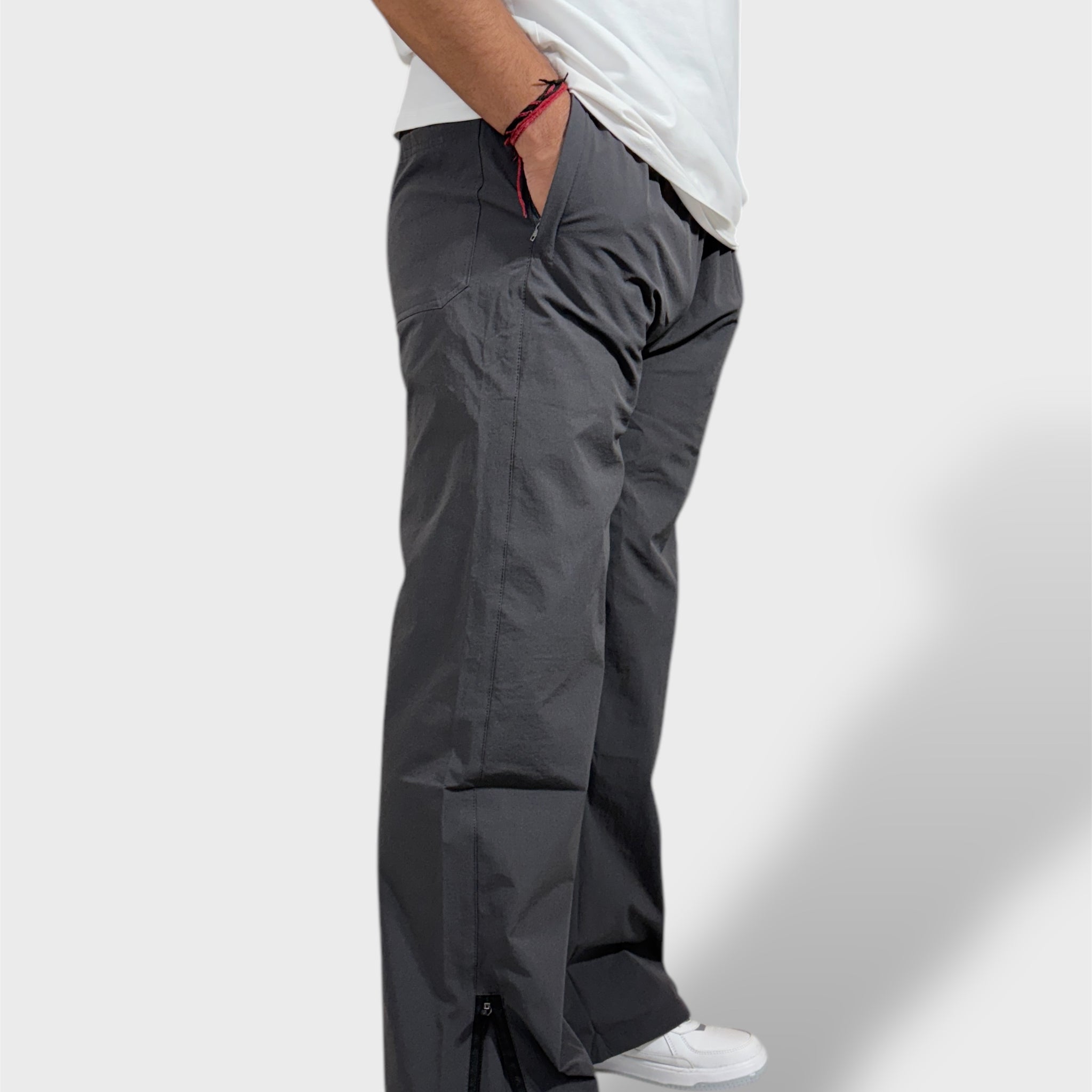 Baggy Fit Bell Bottom Zipper Dark Gray Cargo Pants For Men