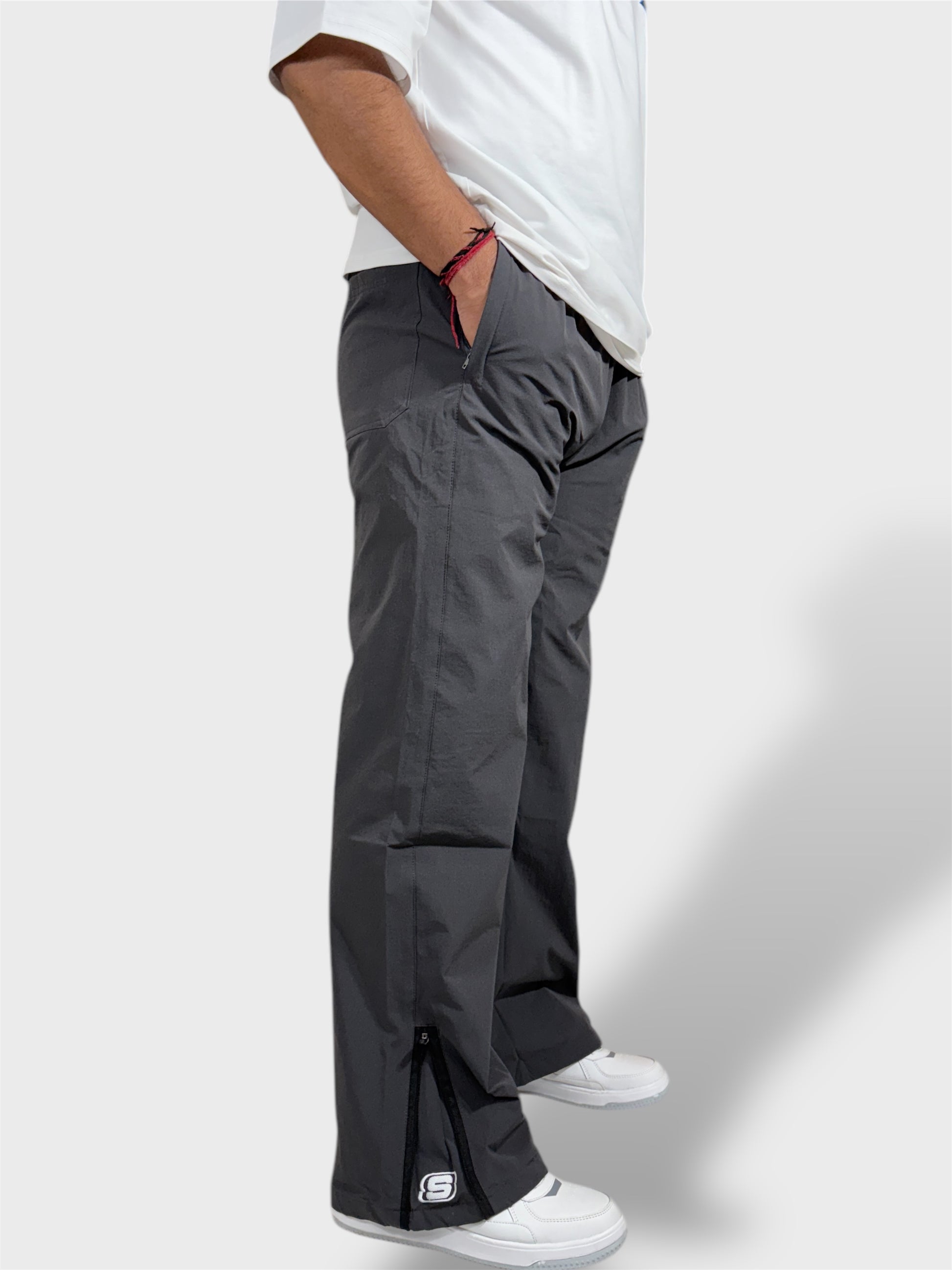 Baggy Fit Bell Bottom Zipper Dark Gray Cargo Pants For Men