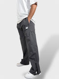 Baggy Fit Bell Bottom Zipper Dark Grey Cargo Pants For Men