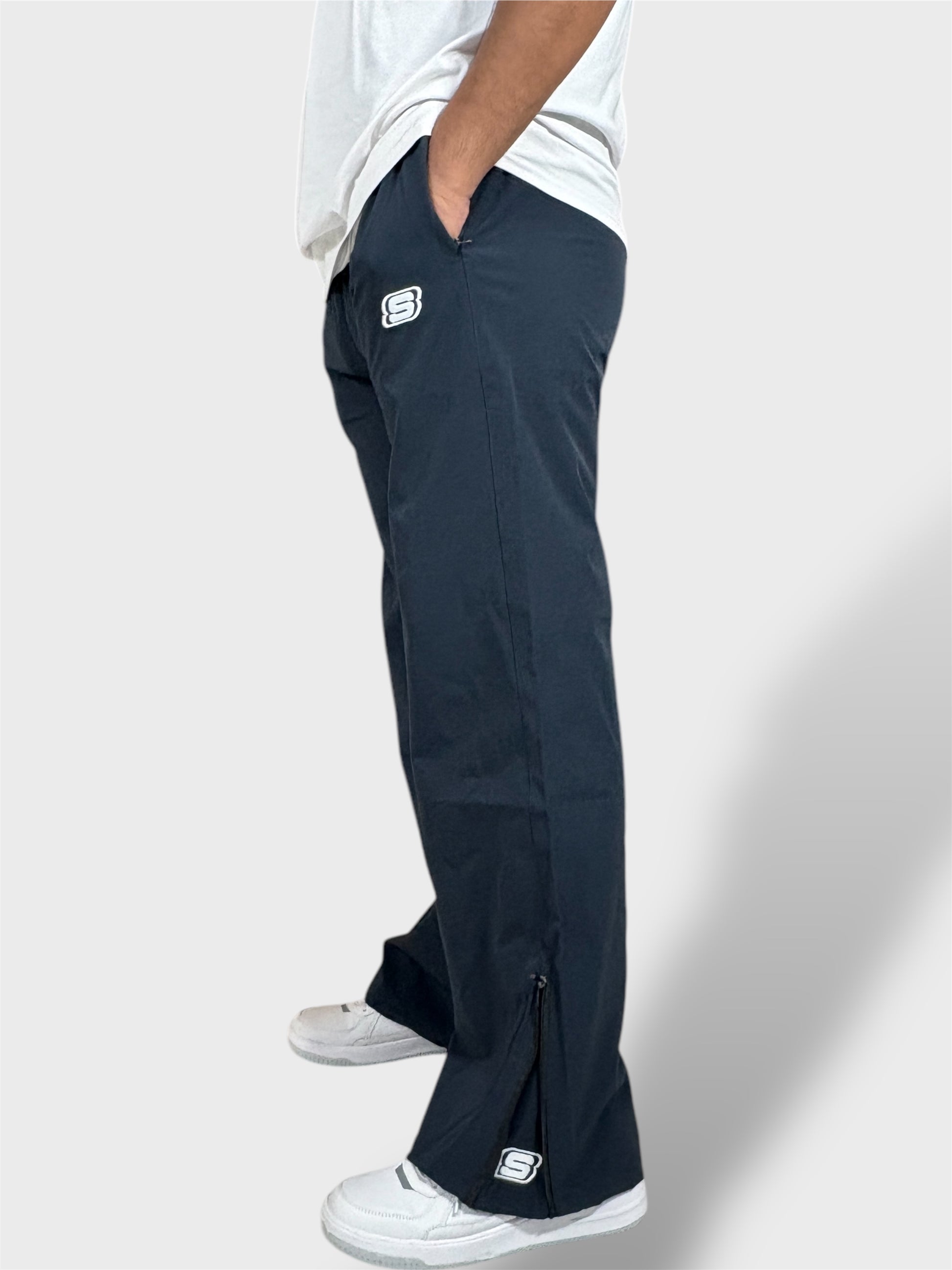 Baggy Fit Bell Bottom Zipper Dark Navy Blue Cargo Pants For Men 