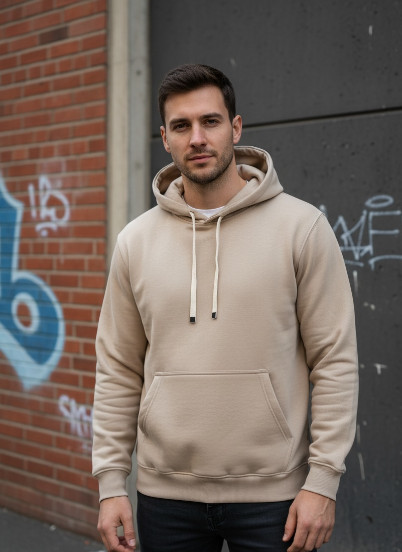 Beige Winter Frost-Fit Thermal Hoodie For Men