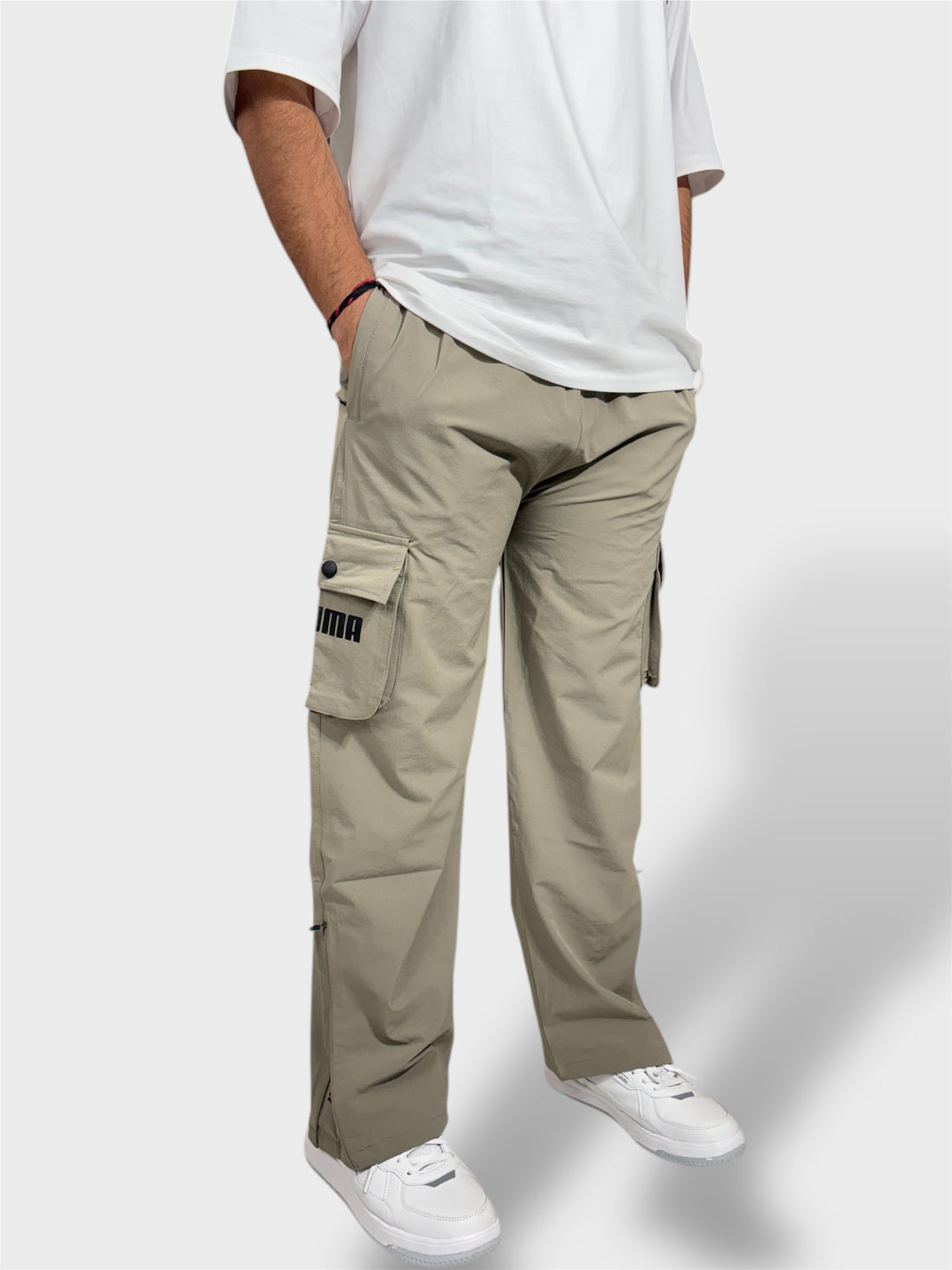 Bell Bottom Cream Cargo Pants For Men