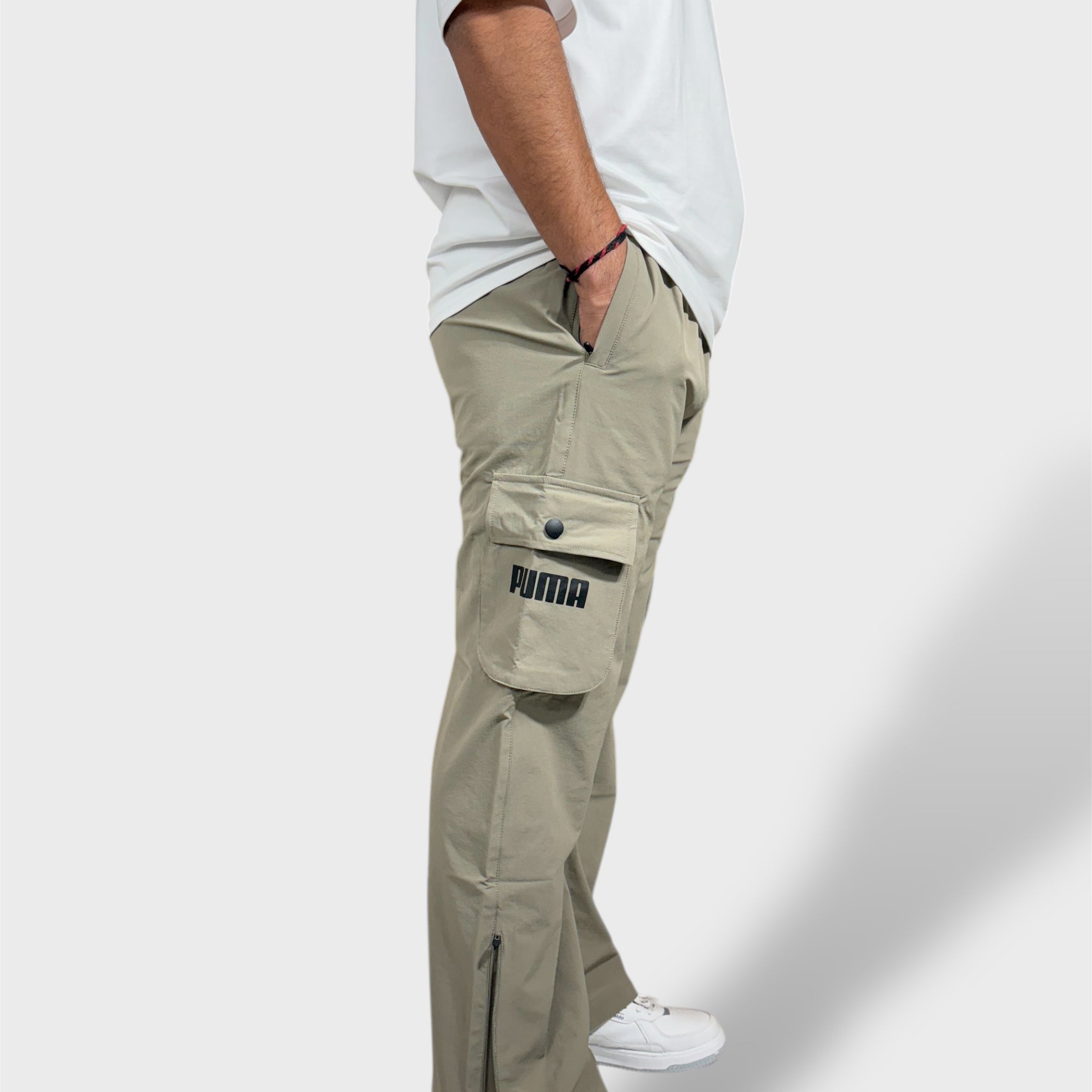 Bell Bottom Cream Cargo Pants For Men