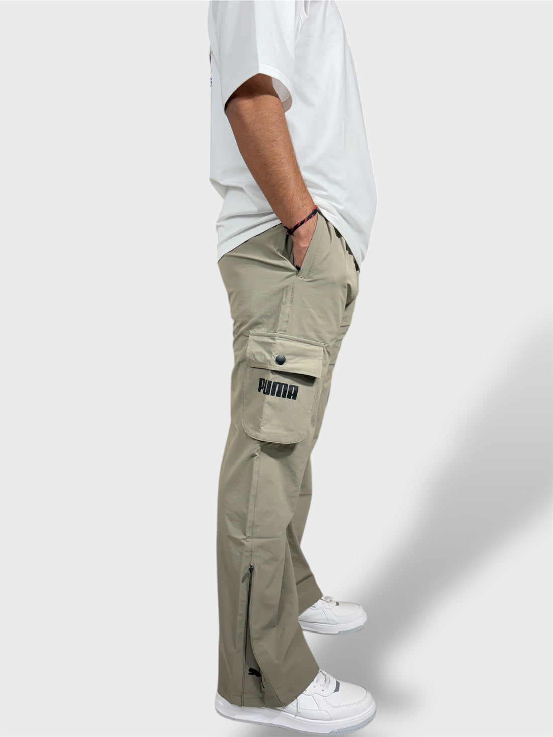 Bell Bottom Cream Cargo Pants For Men