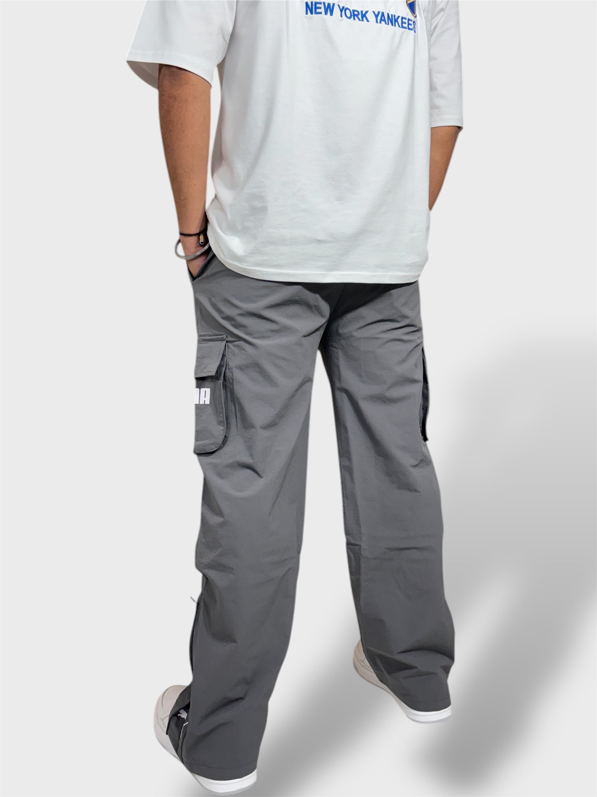 Bell Bottom Dark Gray Cargo Pants For Men