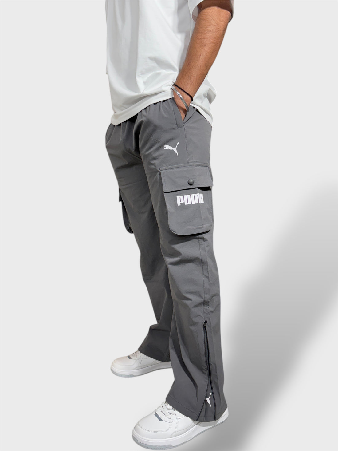 Bell Bottom Dark Gray Cargo Pants For Men