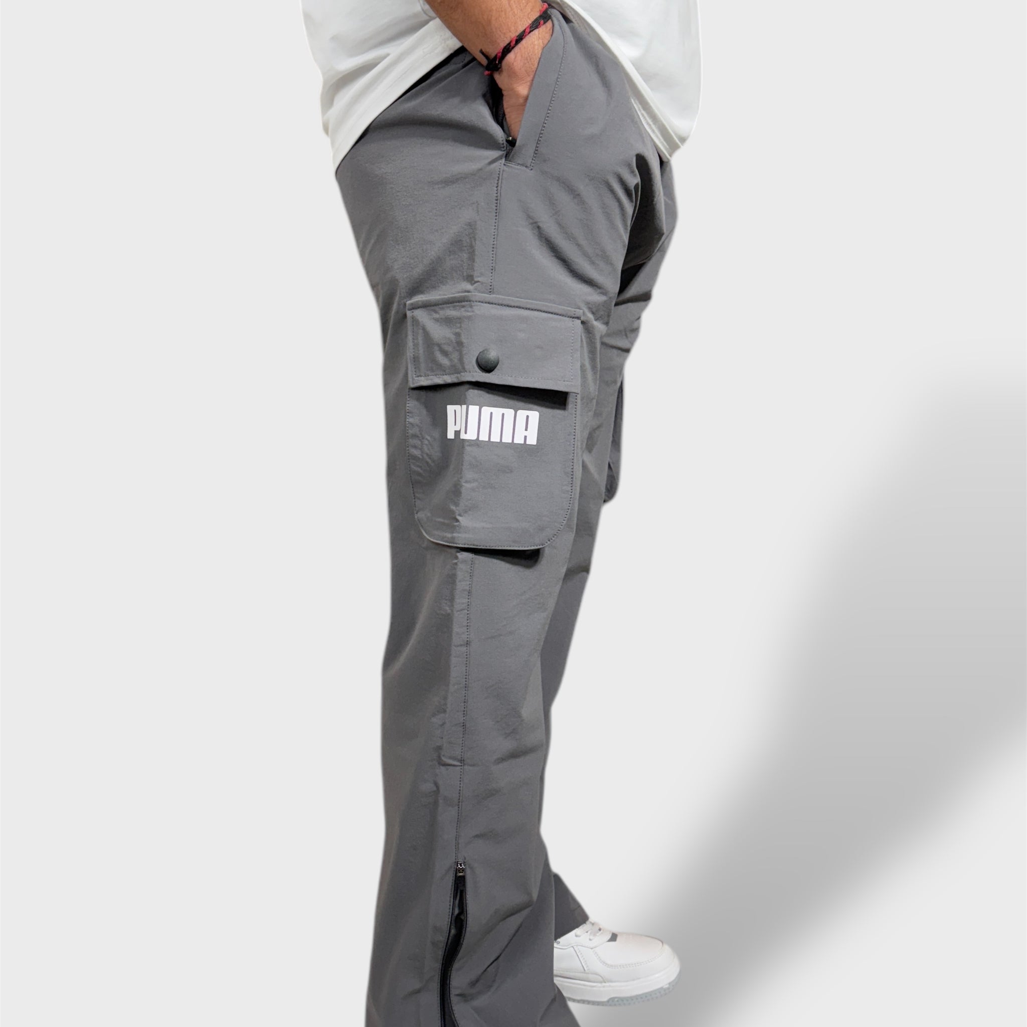 Bell Bottom Dark Gray Cargo Pants For Men