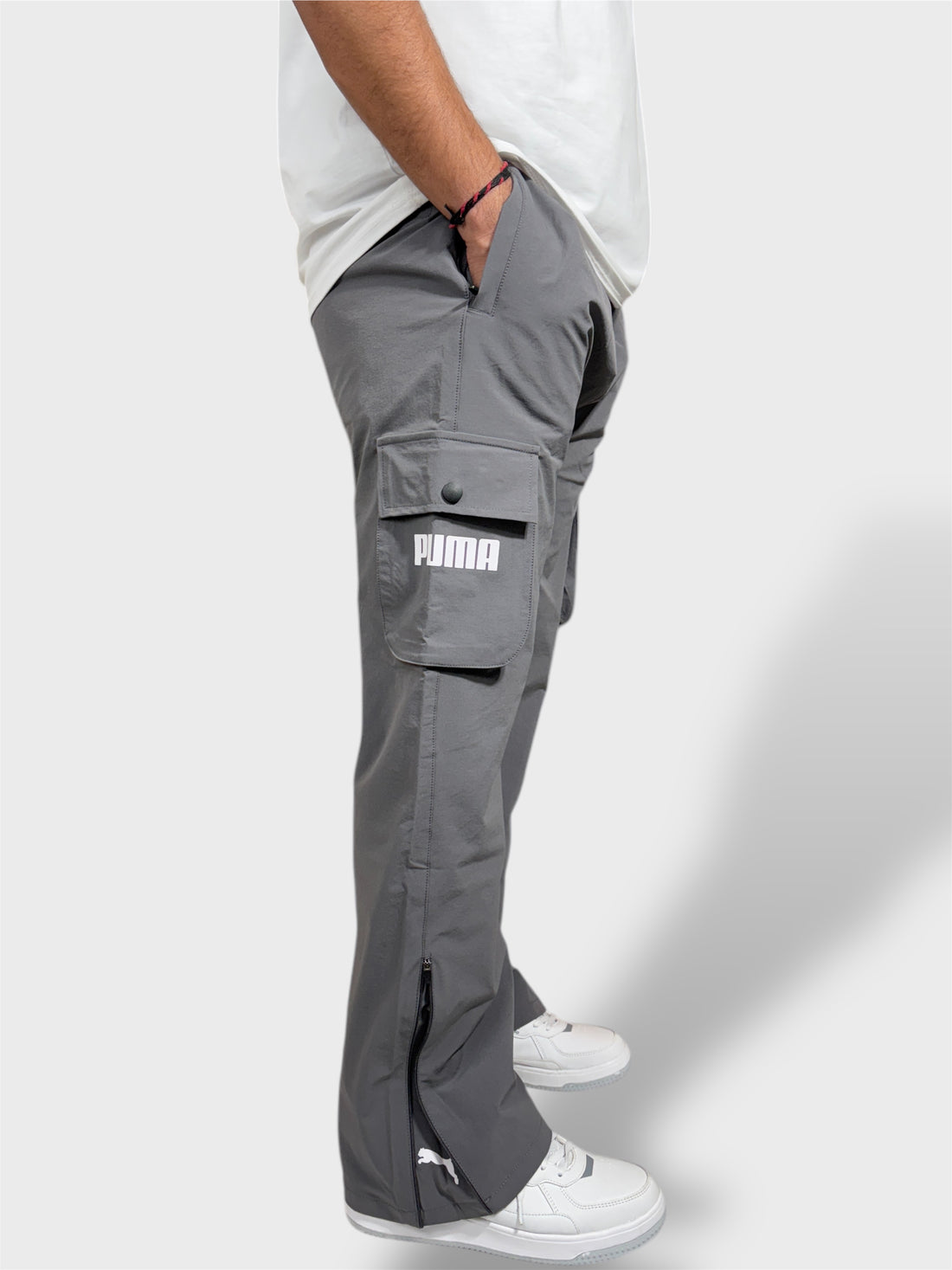 Bell Bottom Dark Gray Cargo Pants For Men