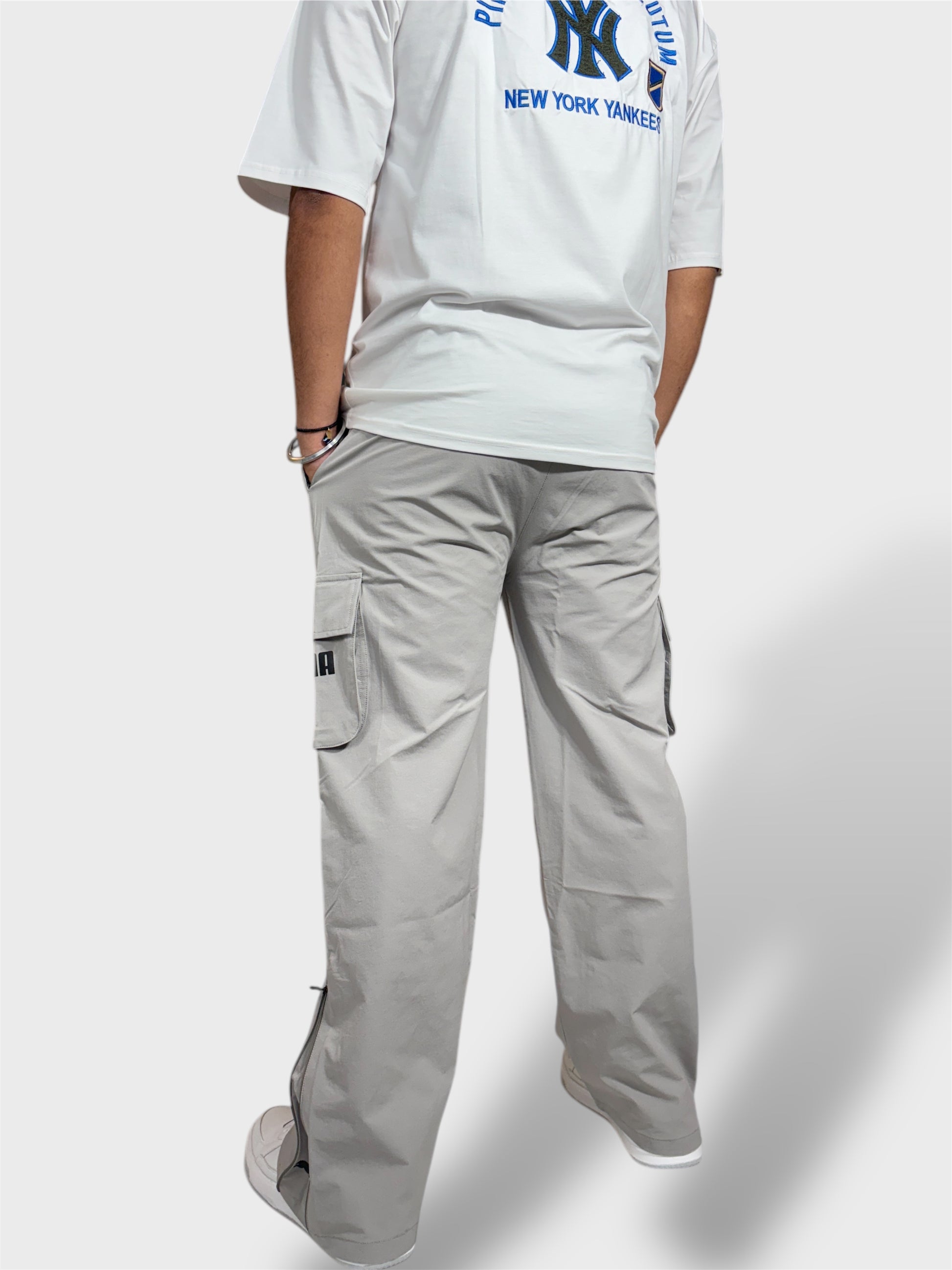 Bell Bottom Gray Cargo Pants For Men