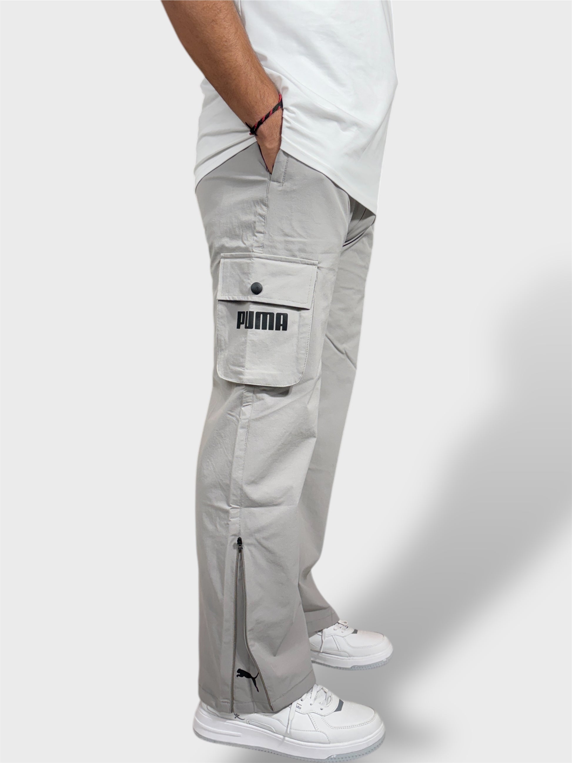 Bell Bottom Gray Cargo Pants For Men