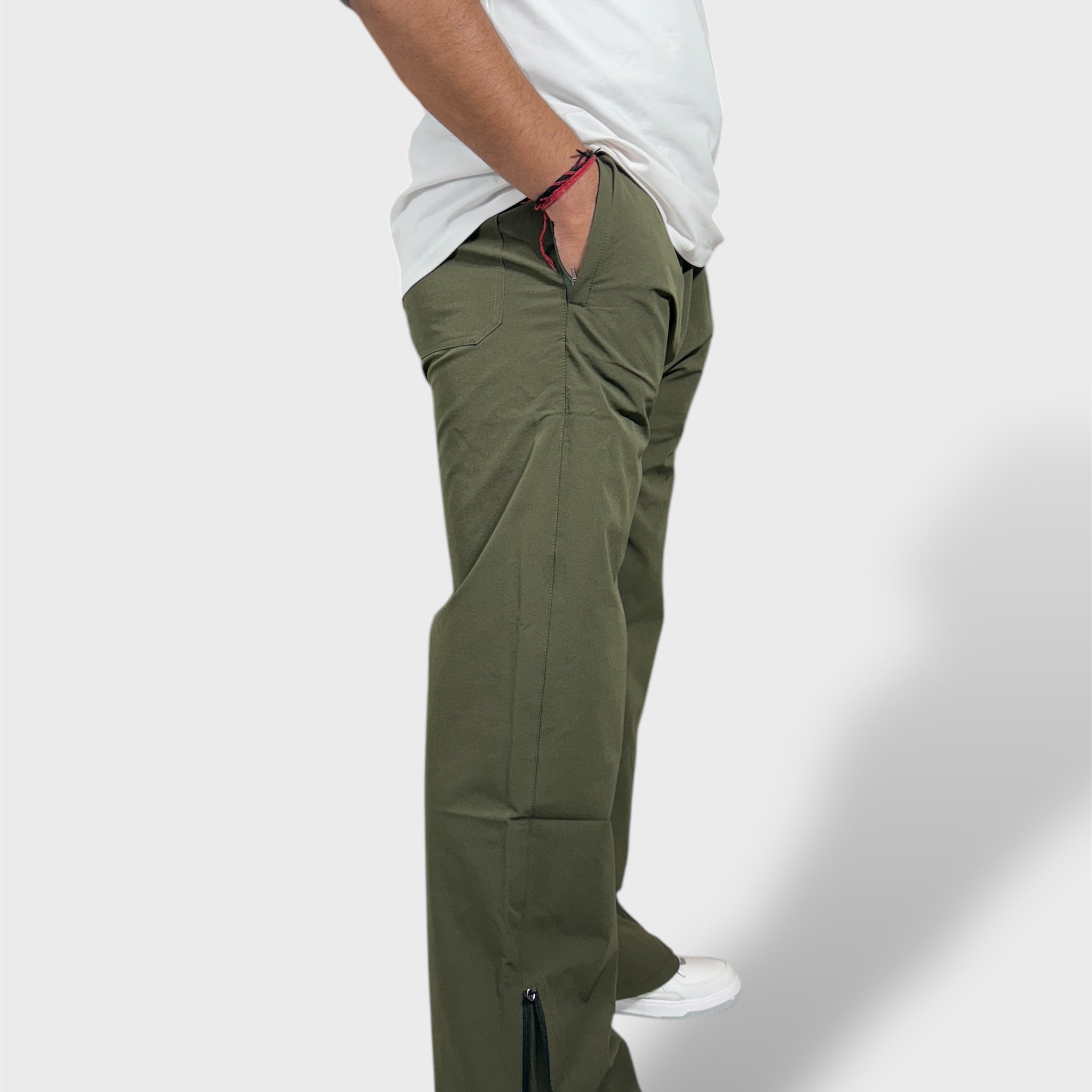 Bell Bottom Zipper Olive Green  Cargo Pants For Men 