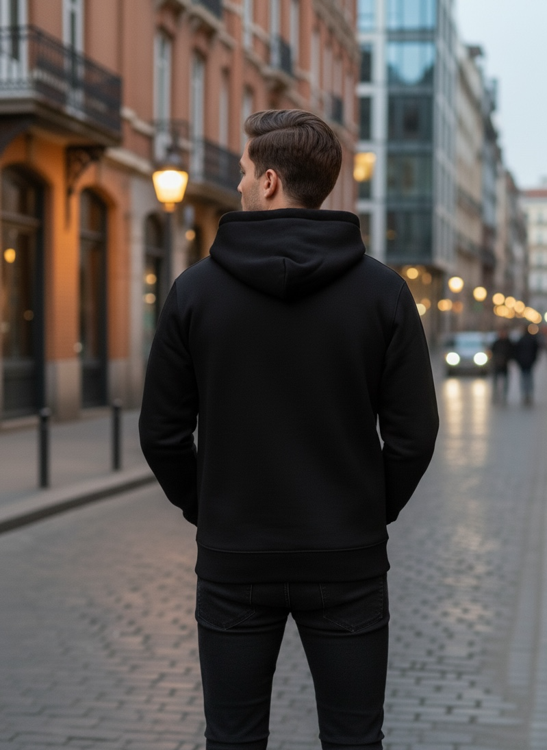 Black Winter Frost-Fit Thermal Hoodie For Men