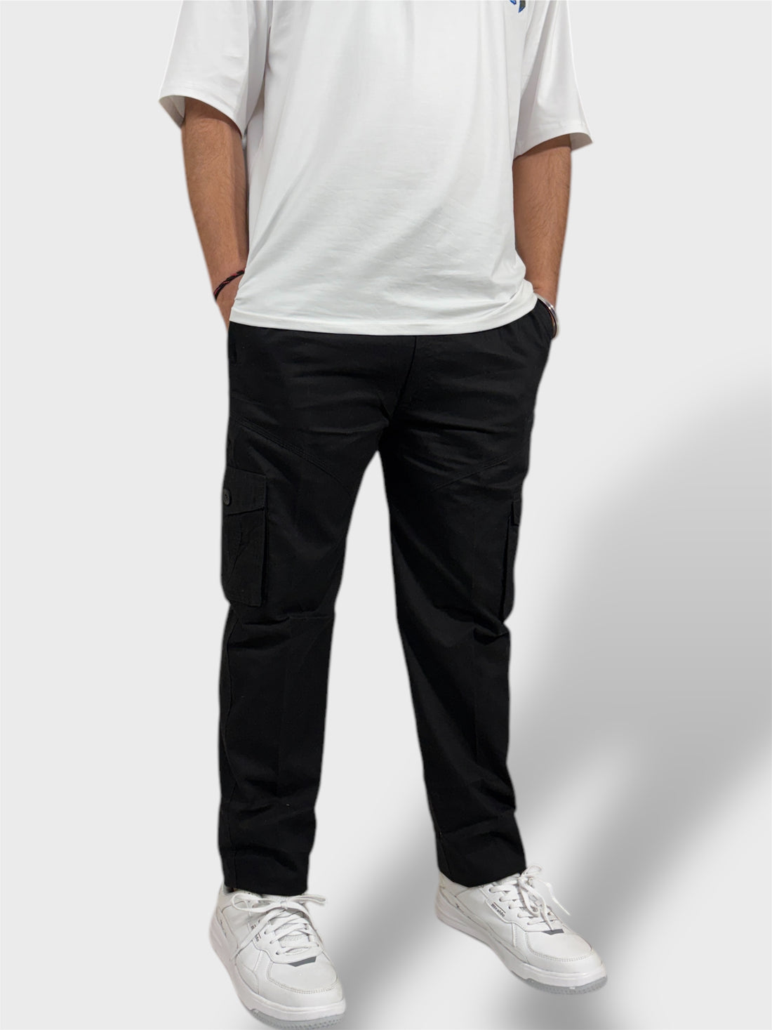 Black Solid Cargo Pants For Men