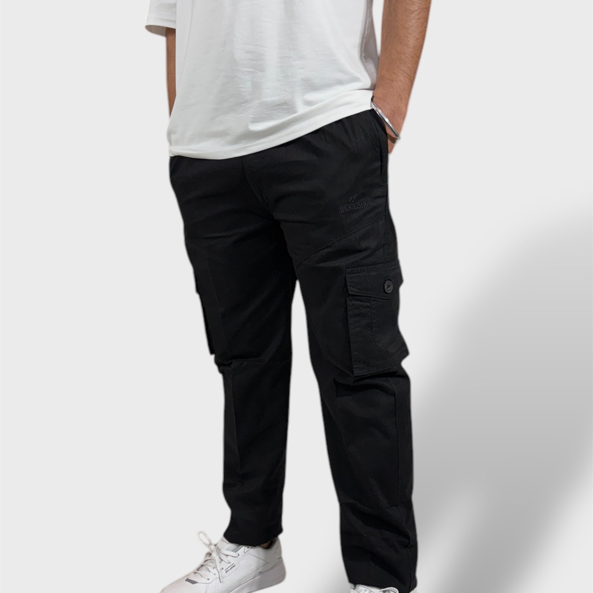 Black Solid Cargo Pants For Men