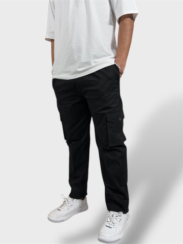Black Solid Cargo Pants For Men