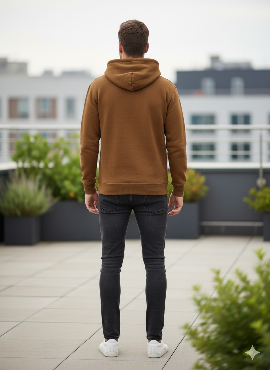 Brown Winter Frost-Fit Thermal Hoodie For Men