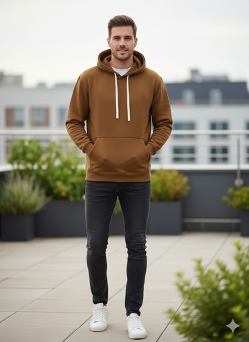 Brown Winter Frost-Fit Thermal Hoodie For Men