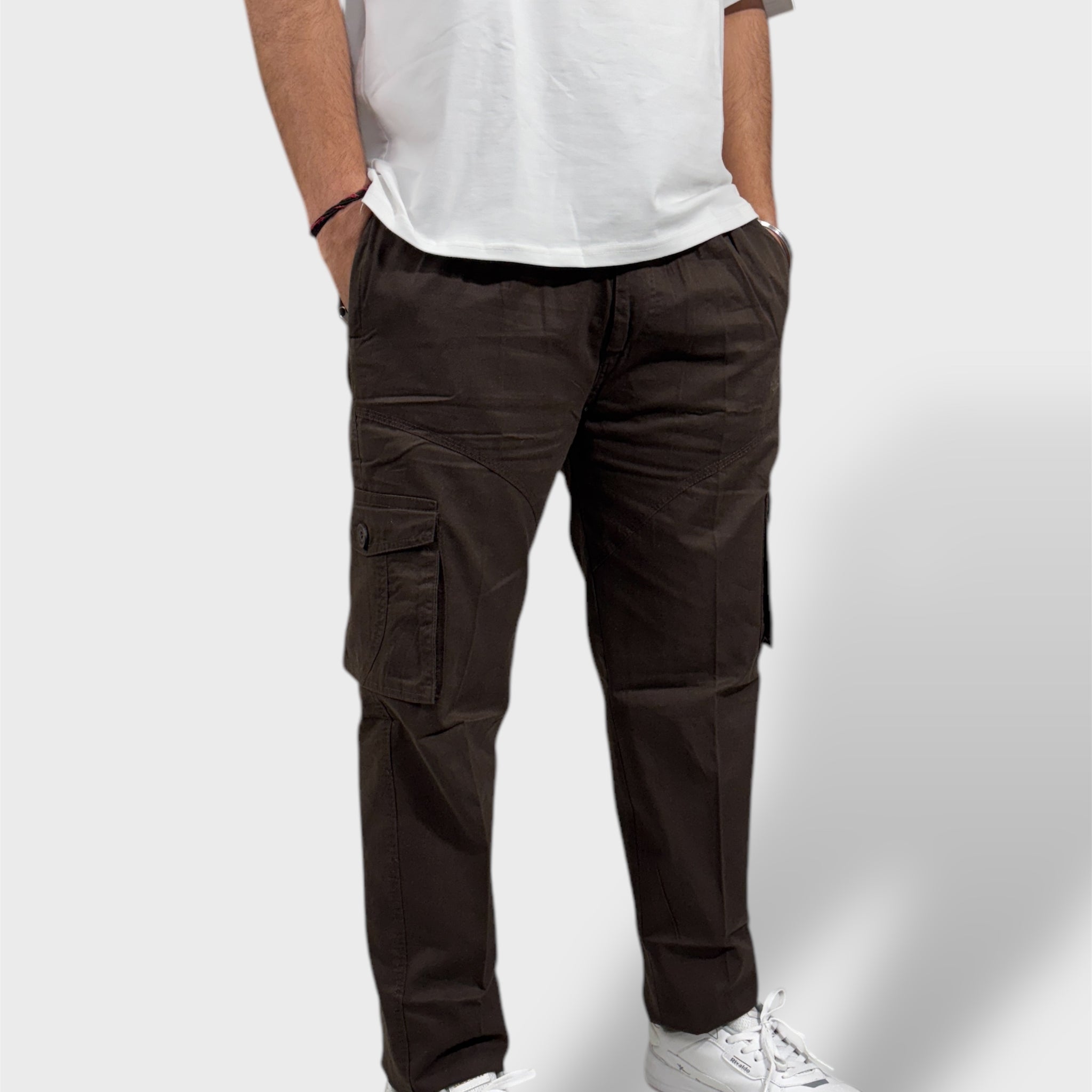 Brown Solid Cargo Pants For Men