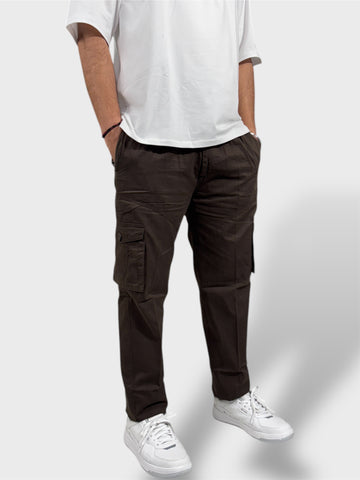 Brown Solid Cargo Pants For Men