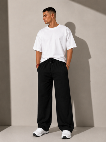 Unisex Black Wide-Leg Track Pants