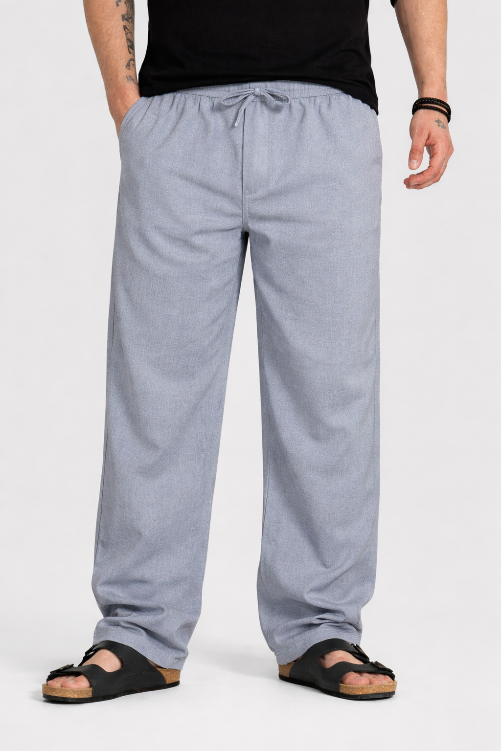 Linen Navy Blue Loose Fit Pajama For Men