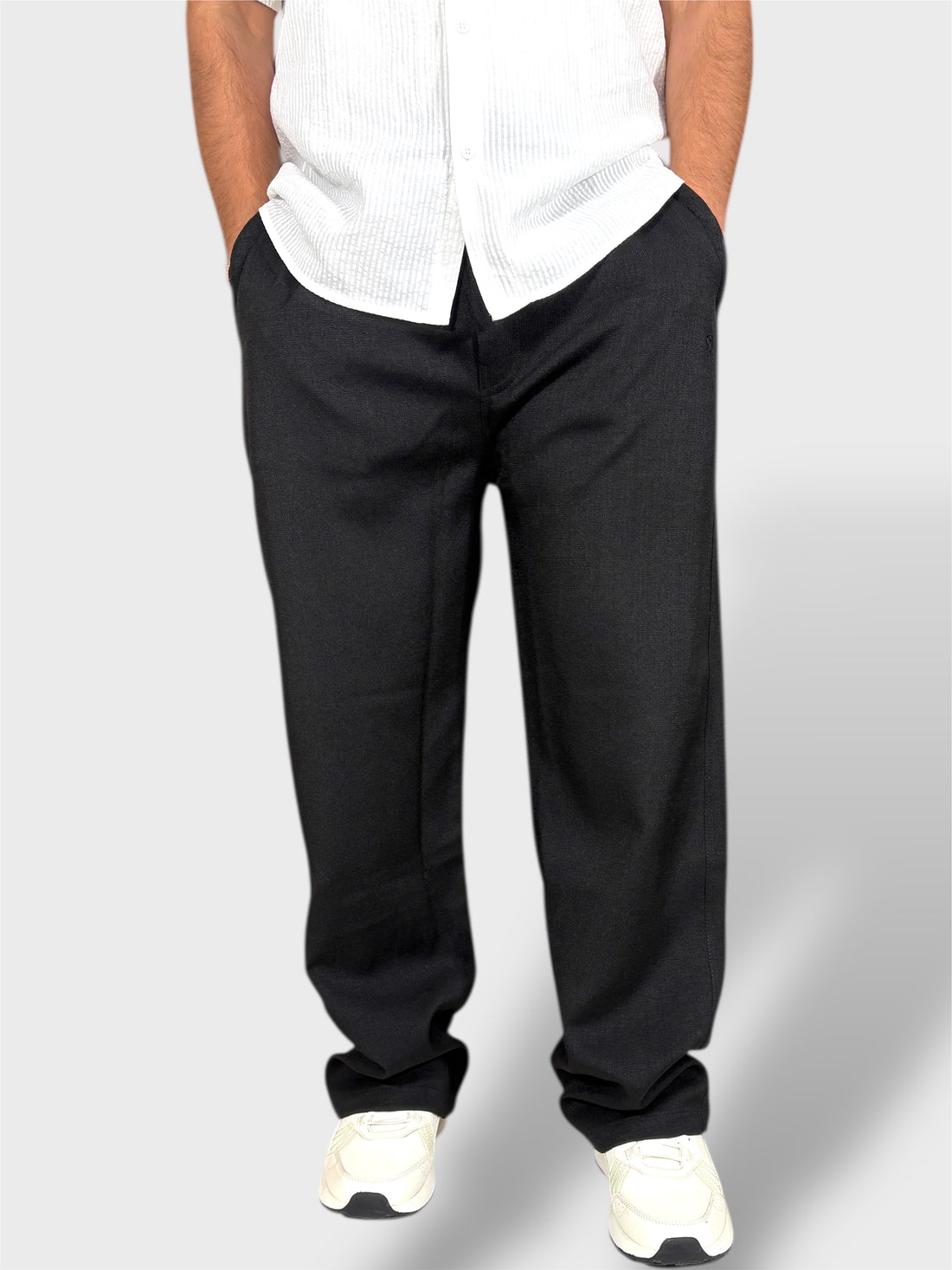Linen Black Loose Fit Pajama For Men-Side