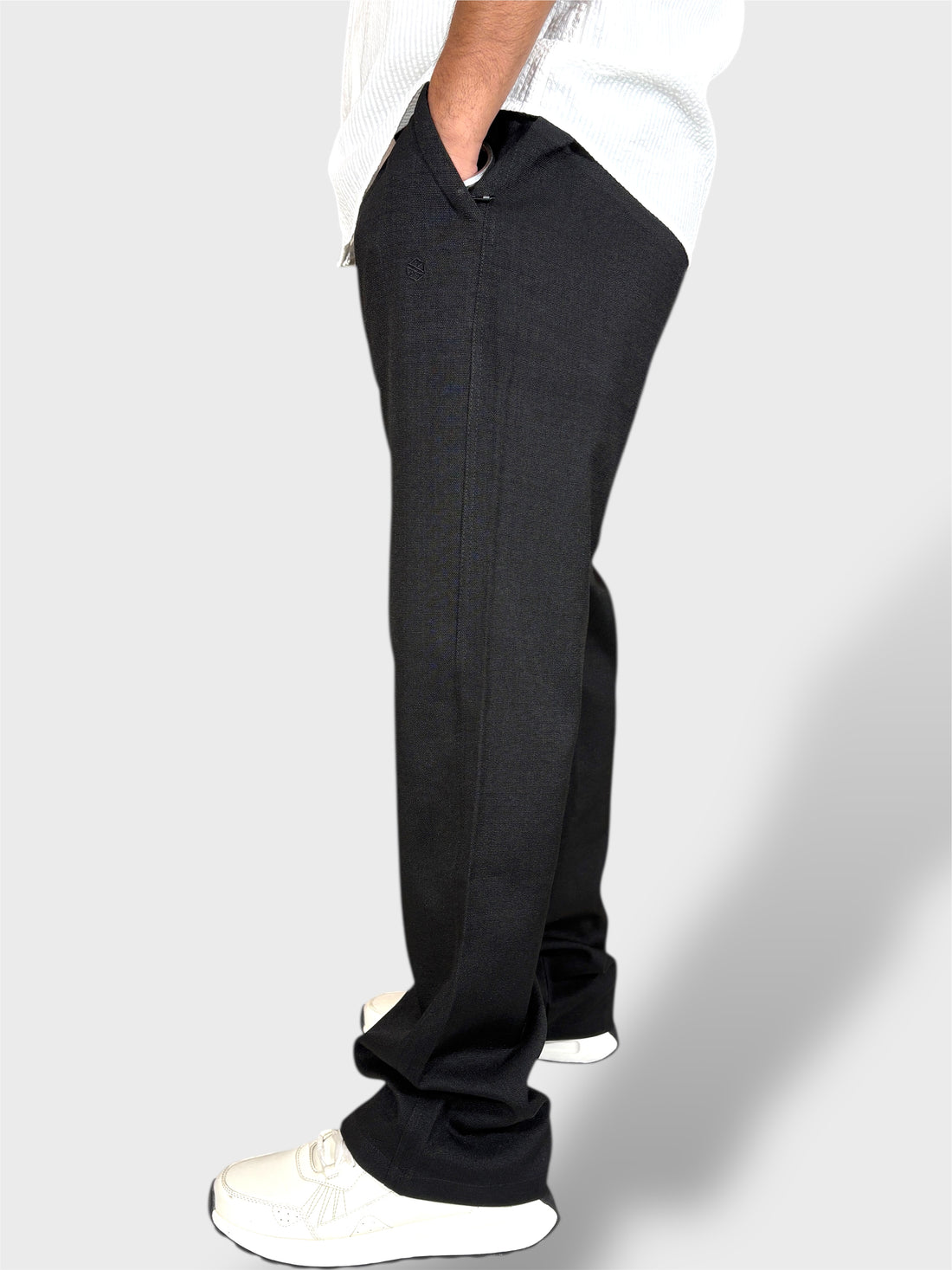 Linen Black Loose Fit Pajama For Men-Side