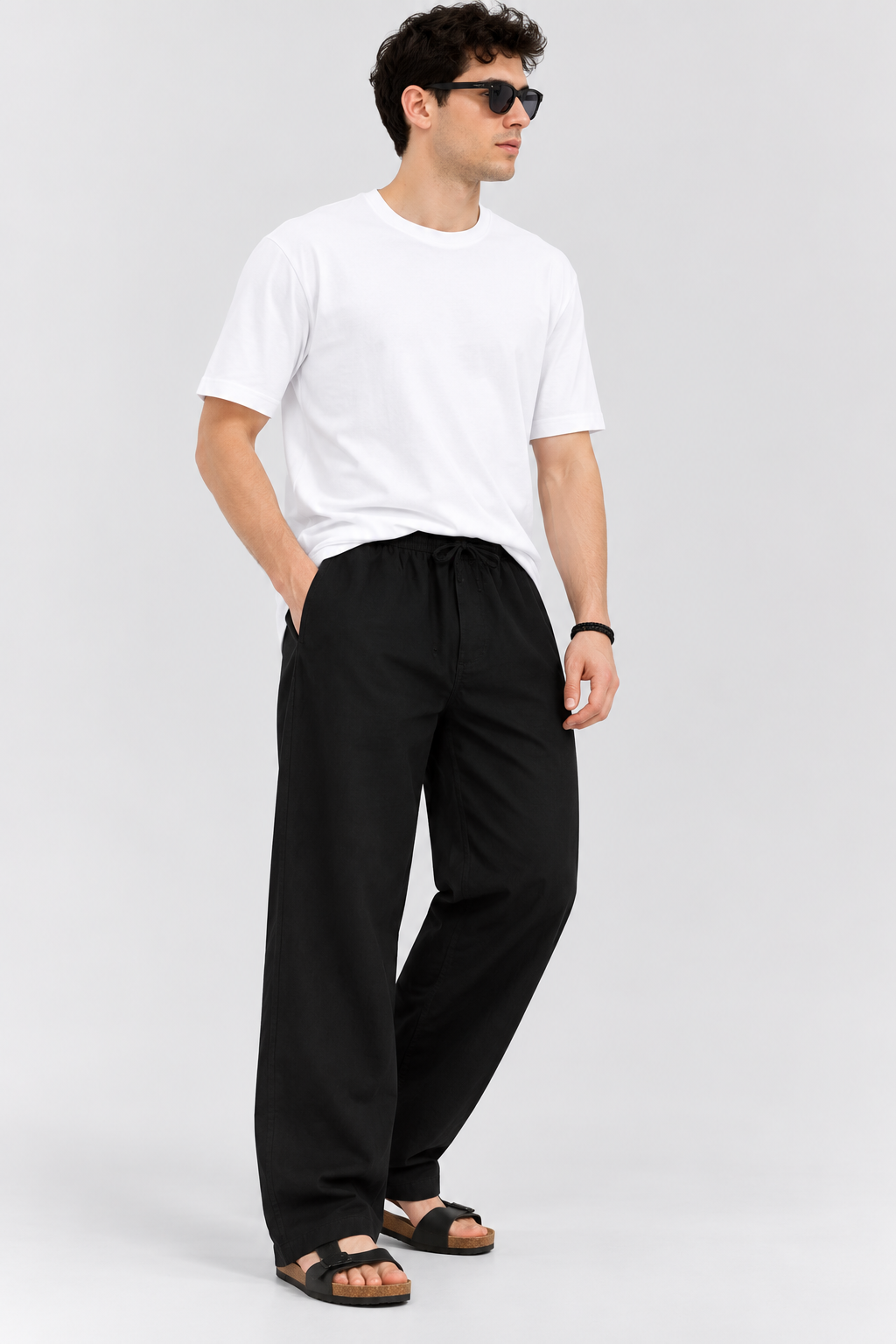 Linen Black Loose Fit Pajama For Men