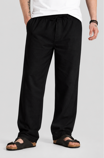Linen Black Loose Fit Pajama For Men