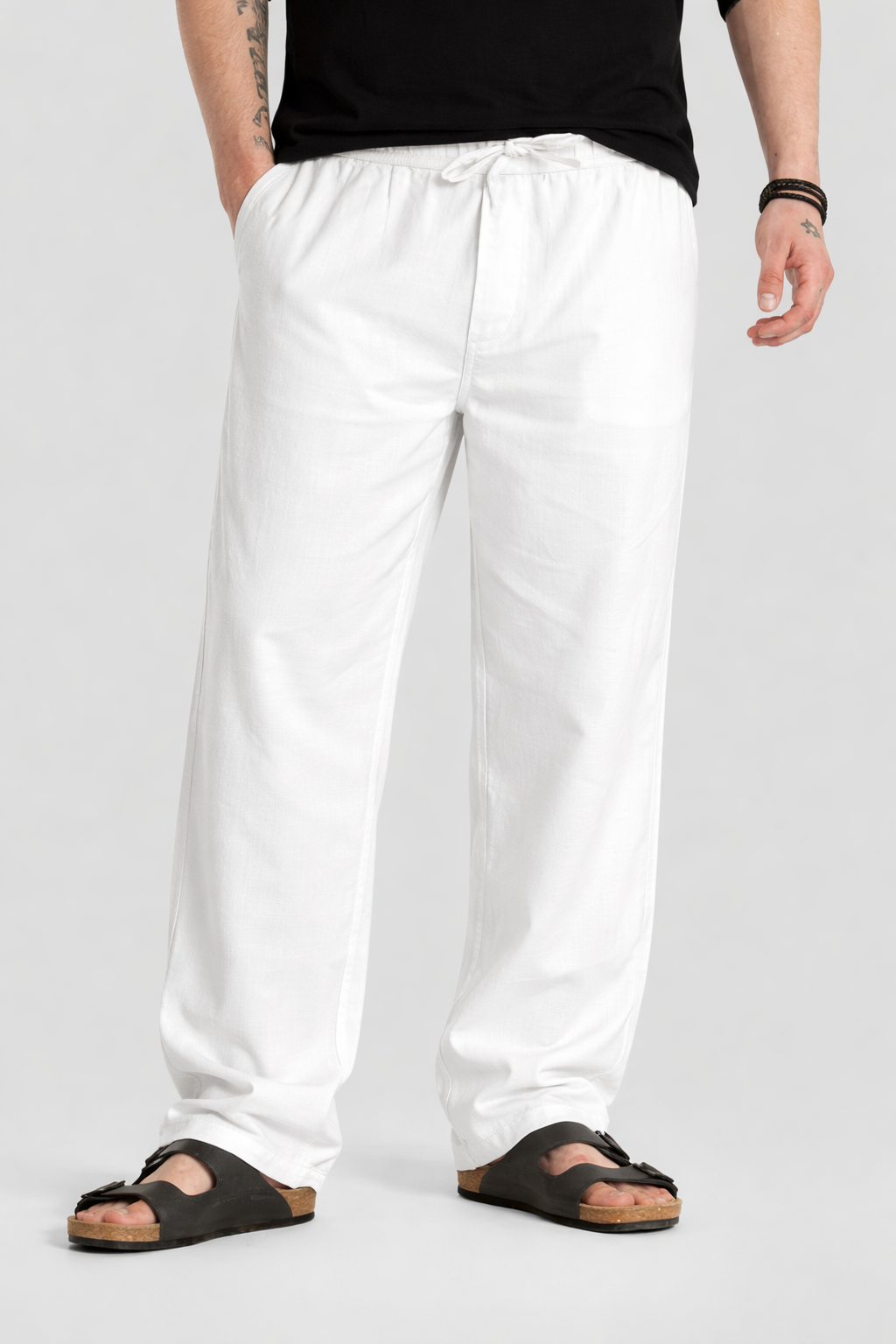 Linen White Loose Fit Pajama For Men