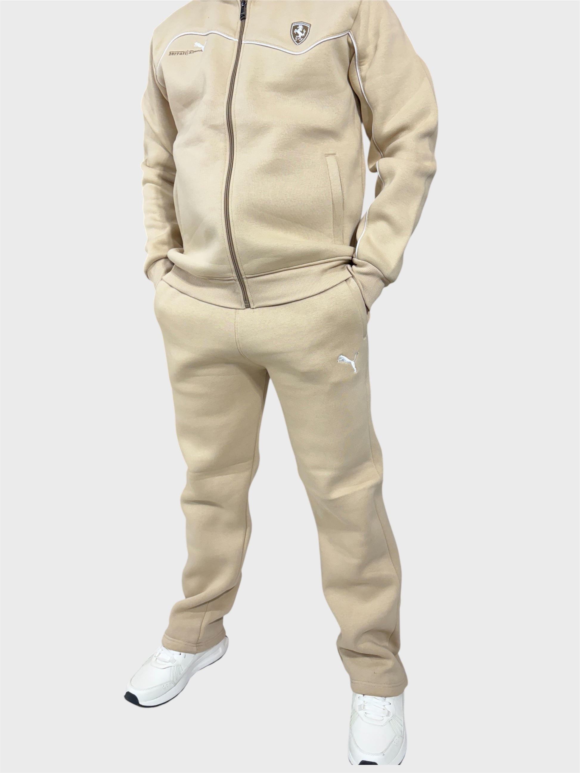 Men Regular Fit Beige Track Suit -Stylish Full Set For Training