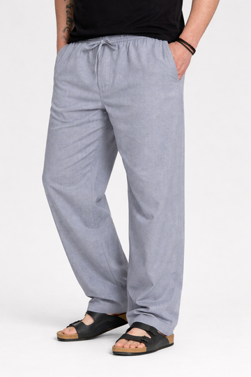 Linen Navy Blue Loose Fit Pajama For Men