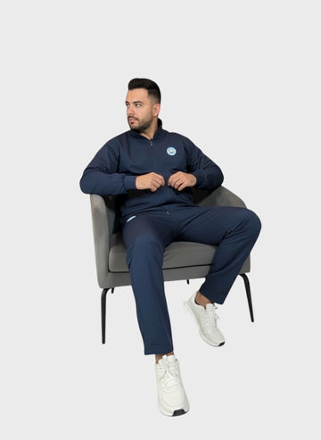 Navy Blue Mock Collar Tracksuit for men-Full Set