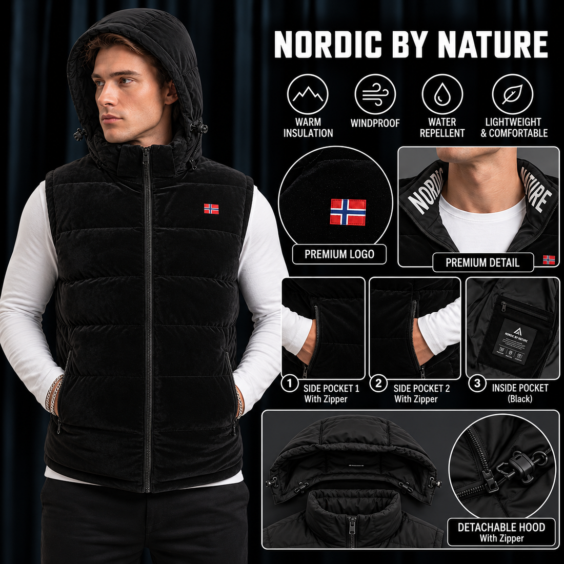 Premium Black-Men's Sleeveless Jacket