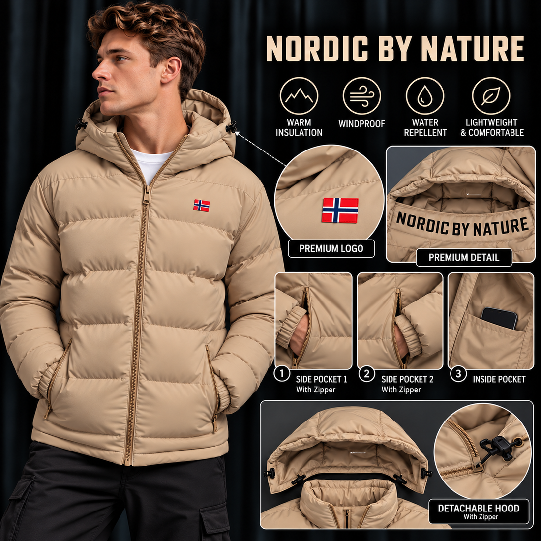 Premium Biege-Men's Full Sleeve Jacket