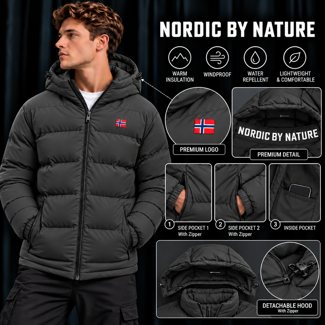 Premium Charcoal-Gray -Men's Full Sleeve Jacket