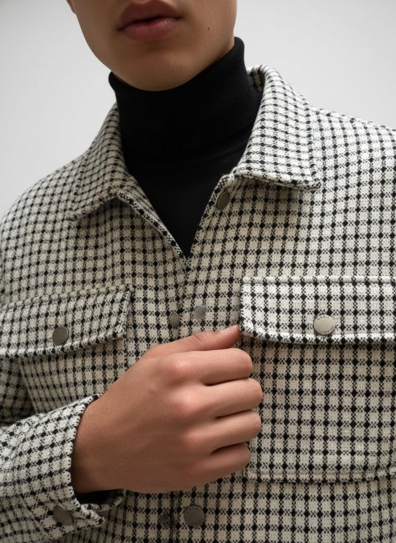 Off White Regular Fit Shacket For Men