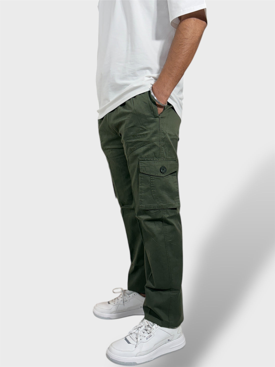 Olive green Solid Cargo Pants For Men