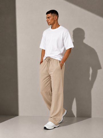 Unisex Beige Wide-Leg Track Pants