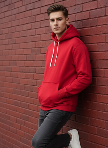 Red Winter Frost-Fit Thermal Hoodie For Men