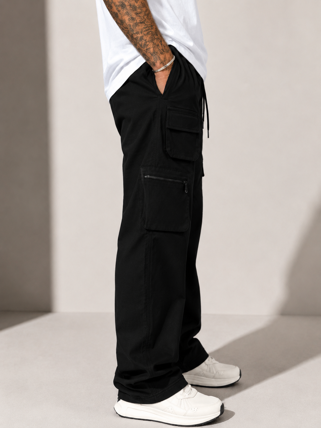 Relax Fit Black Travel Cargo Pants
