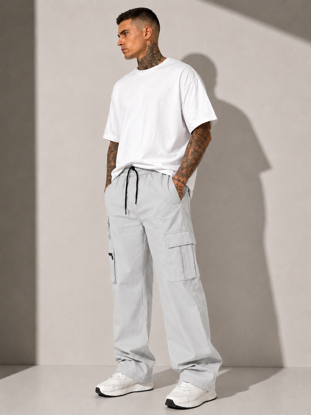 Relax Fit Grey Travel Cargo Pants Zoonm