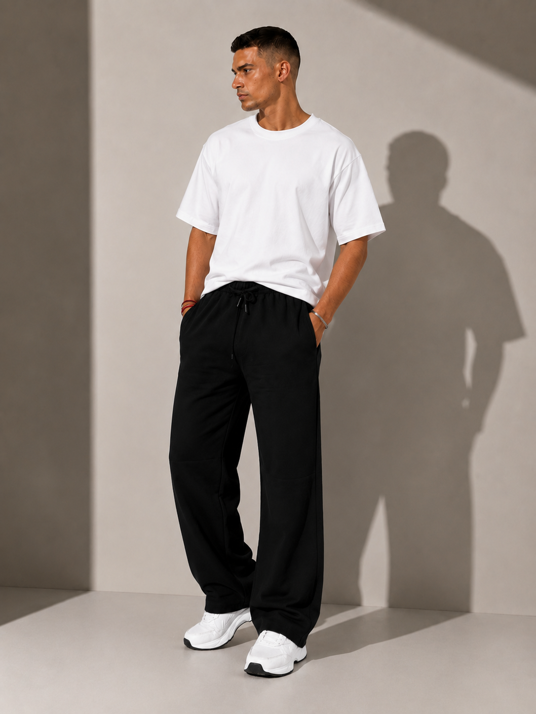Unisex Black Wide-Leg Track Pants