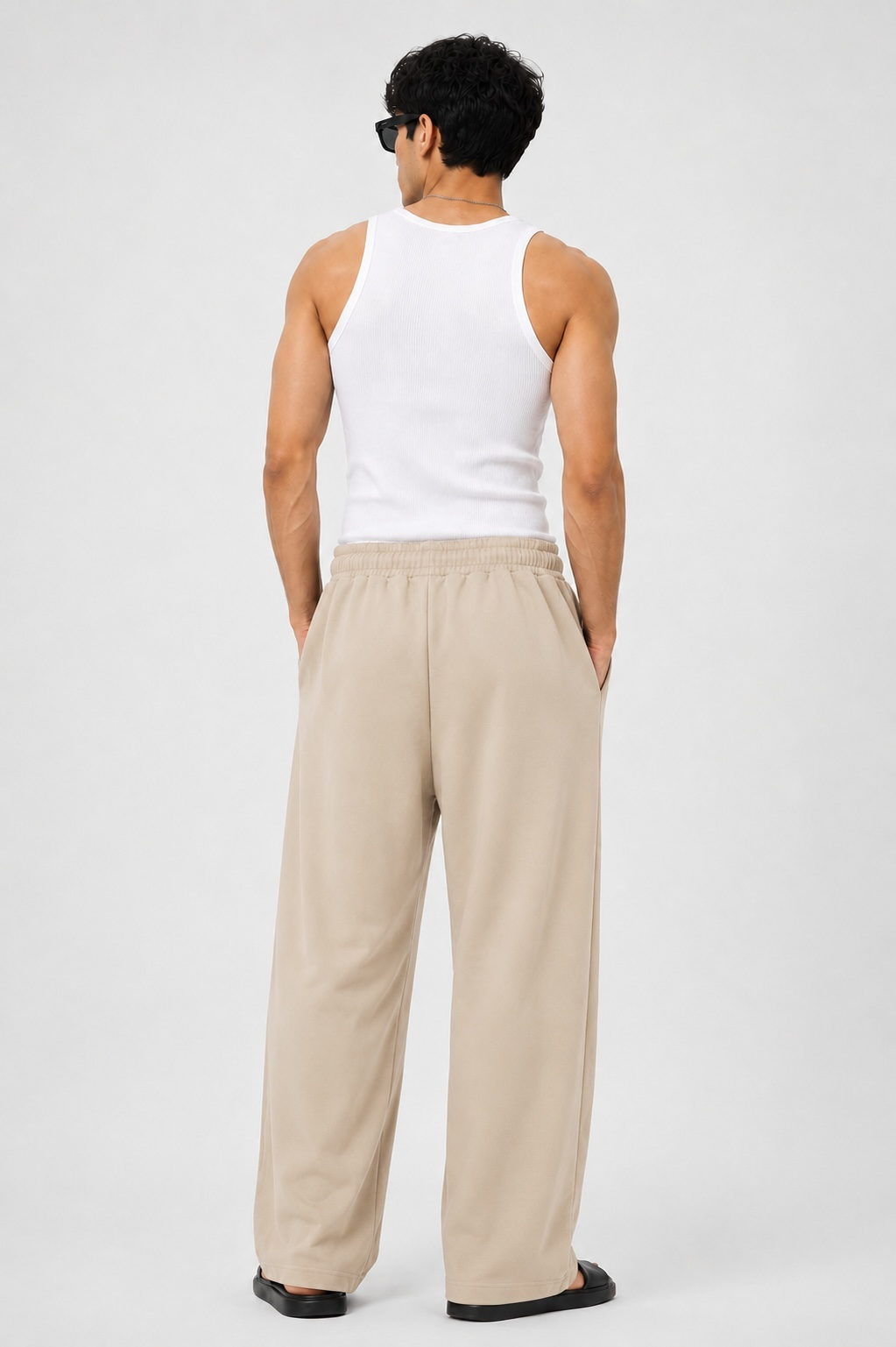 Unisex Beige Wide-Leg Track Pants