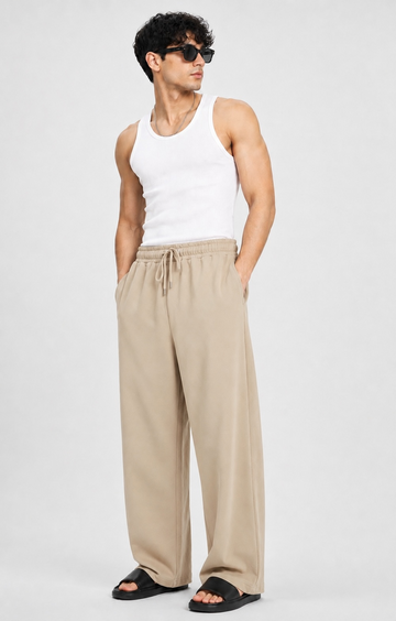 Unisex Beige Wide-Leg Track Pants