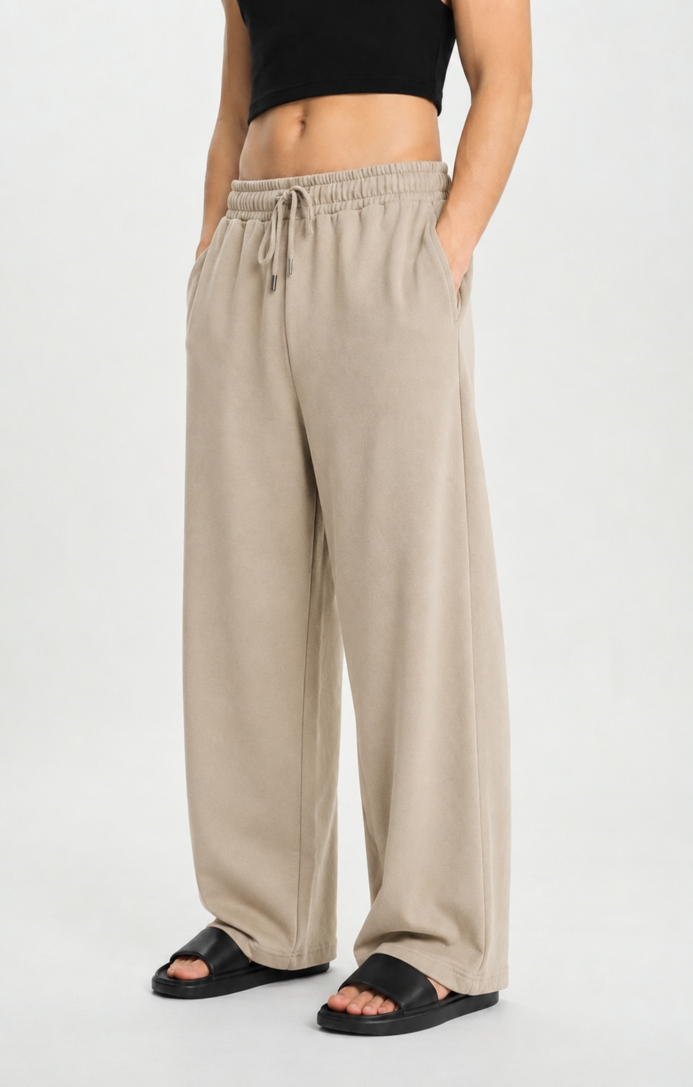 Unisex Beige Wide-Leg Track Pants