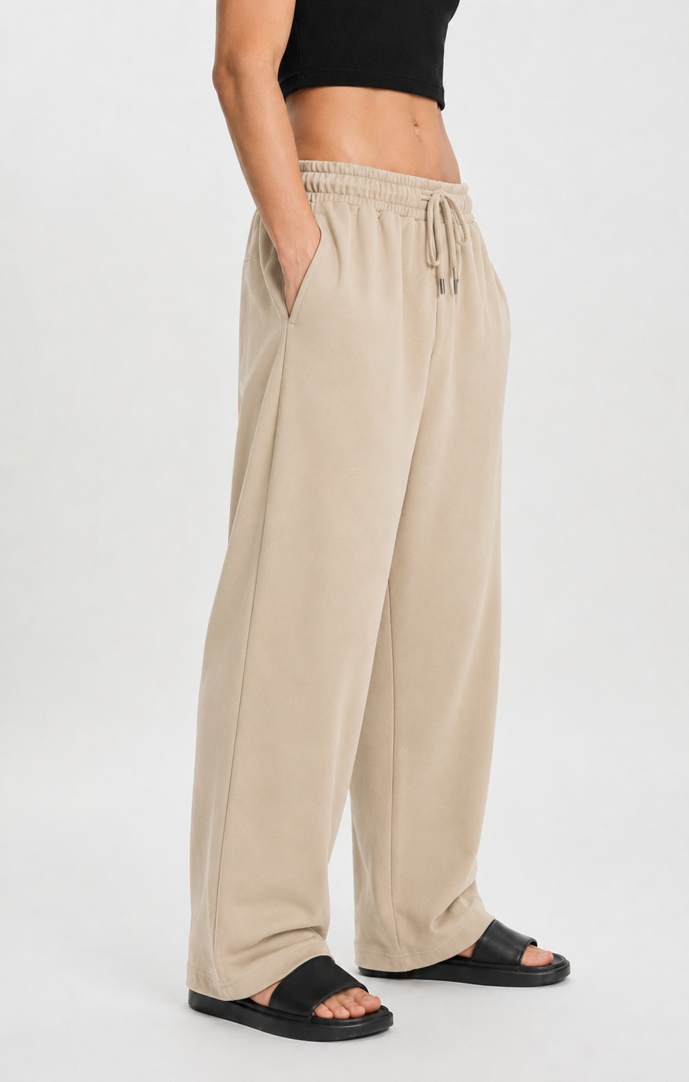 Unisex Beige Wide-Leg Track Pants